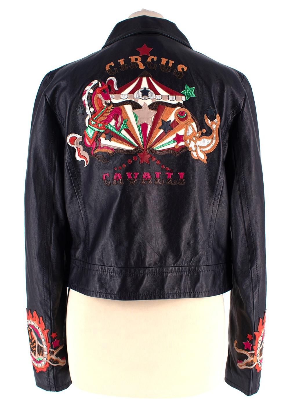 Roberto Cavalli Black Embellished Leather Trucker Jacket
