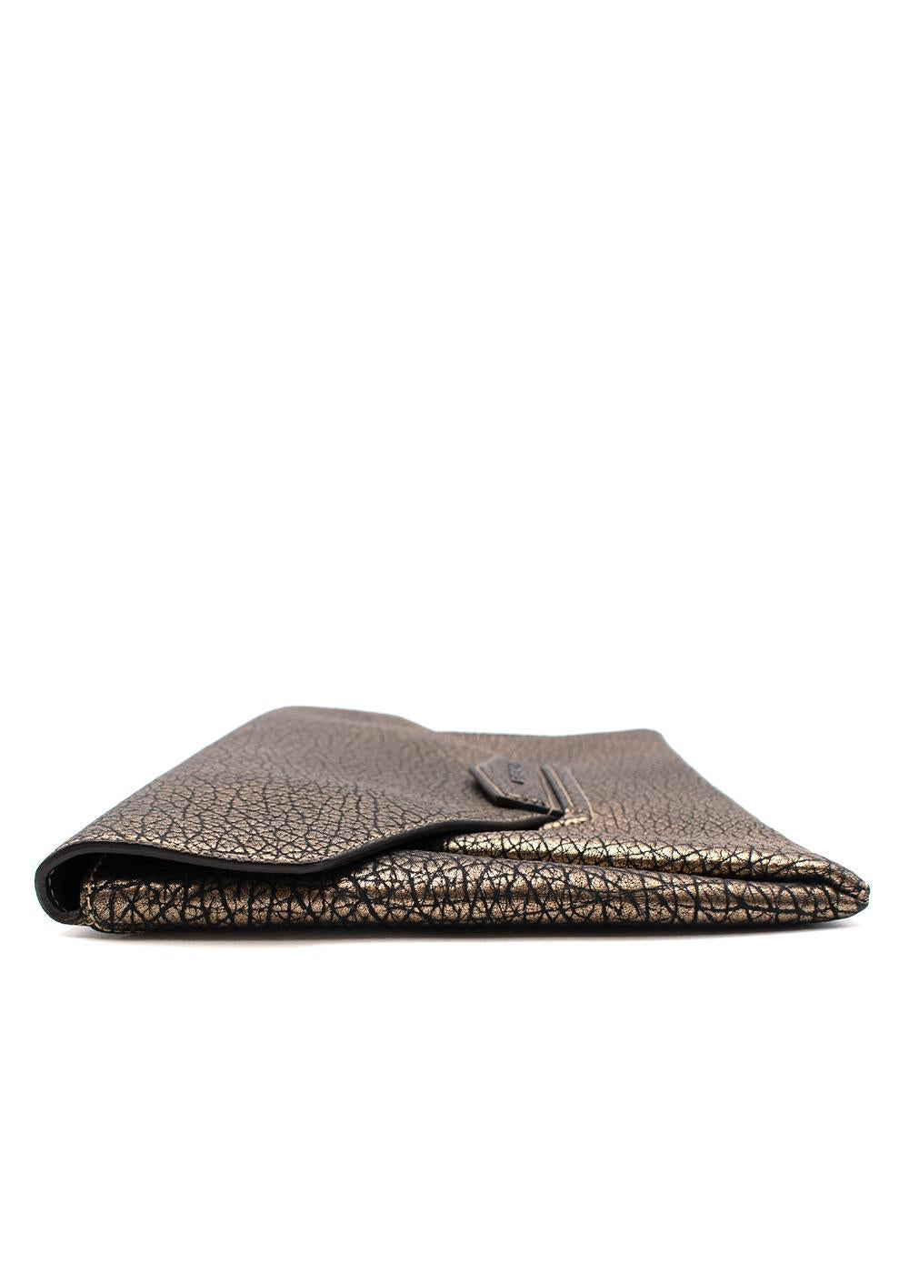 Gold Metallic Embossed Leather Clutch Bag