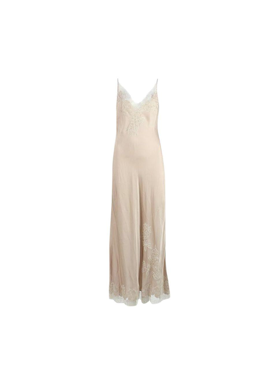 nude silk crepe lace trimmed slip