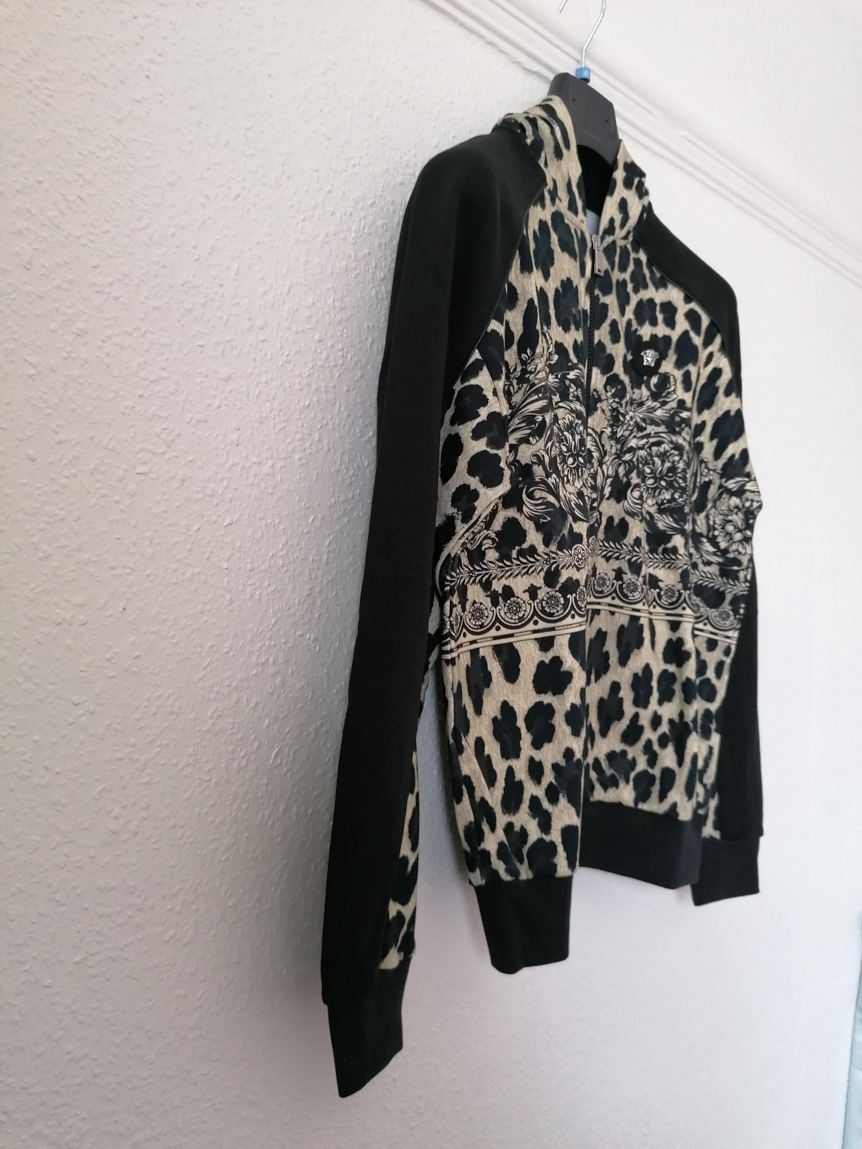 Leopard print cotton jersey hoodie