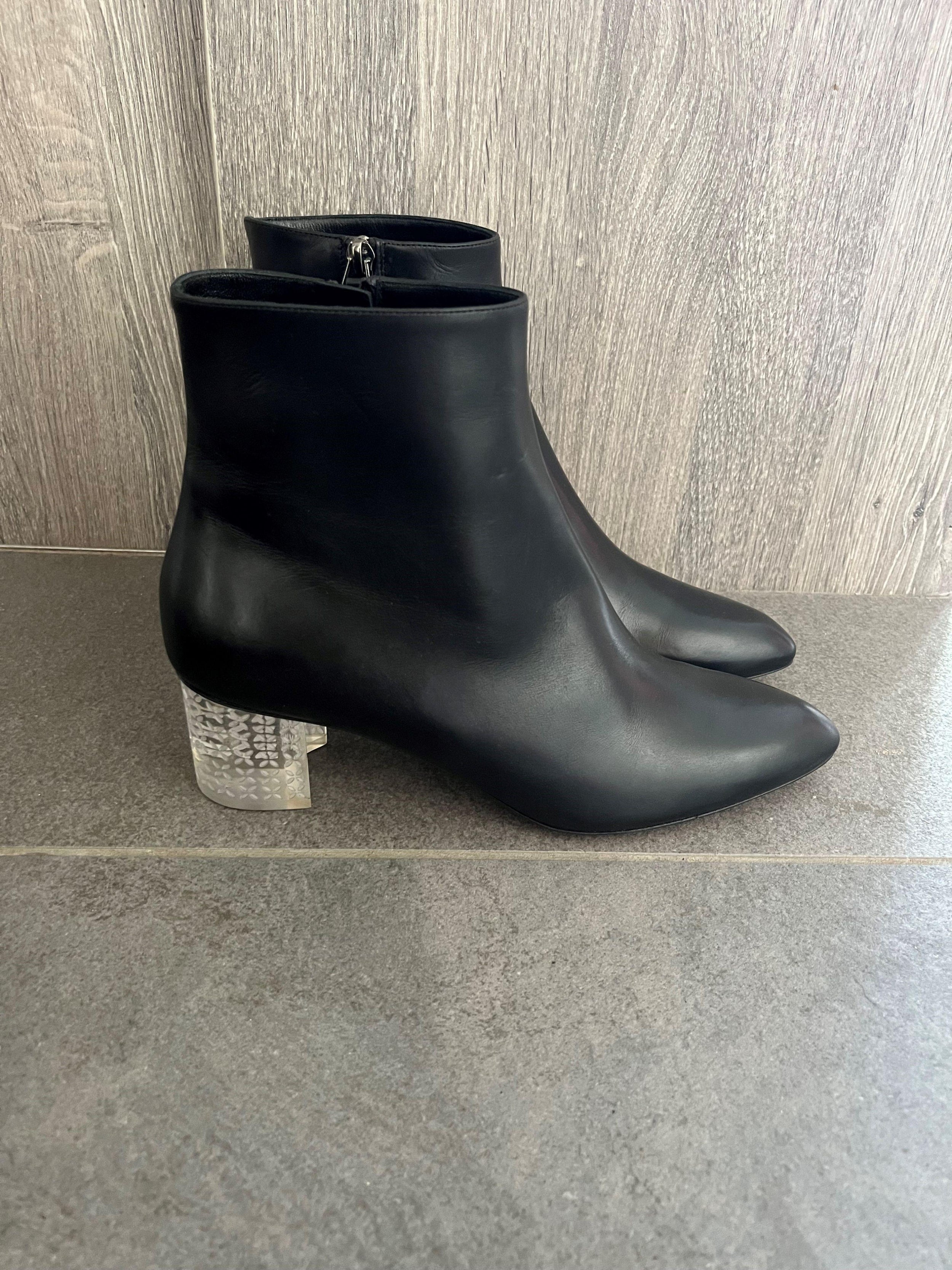 Alaia Black Leather Perspex Heeled Ankle Boots