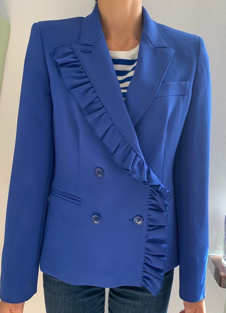 Max Mara Blue Ruffle Lapel Tailored Jacket