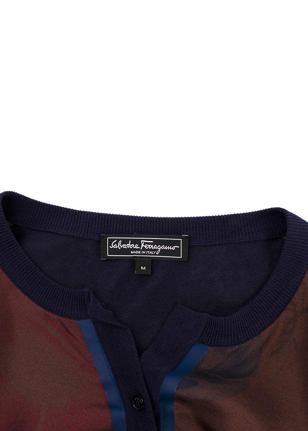 Salvatore Ferragamo Navy Contrast Sleeves Floral Cardigan
