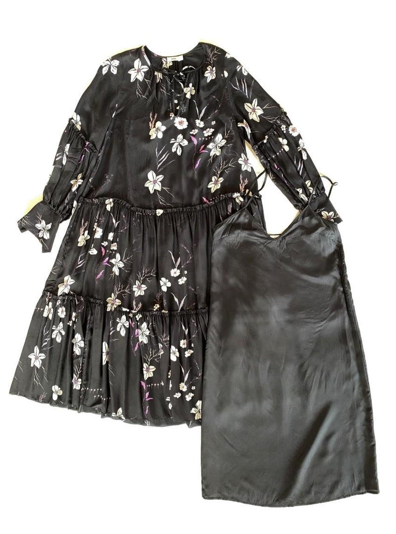 Closed Floral Print Satin Dress