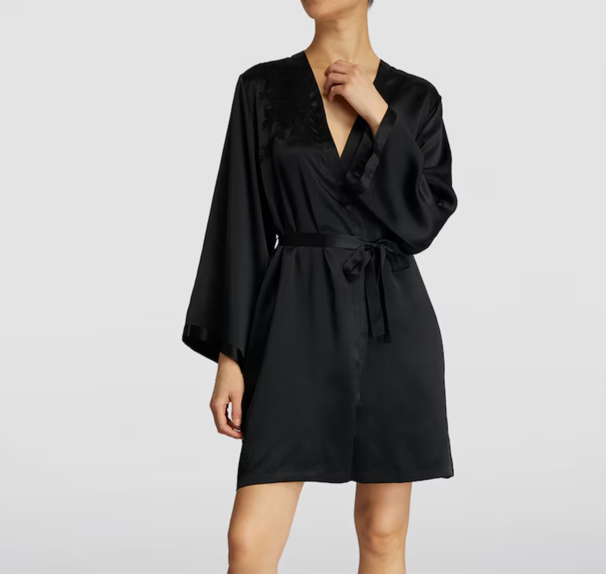 Marjolaine Silk Lace-Trim Robe