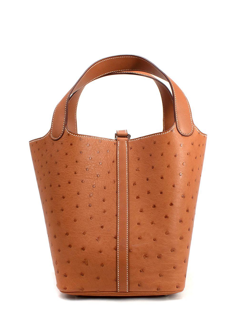 Hermes  Picotin Lock 22 in Gold Ostrich Leather with Palladium Hardware
