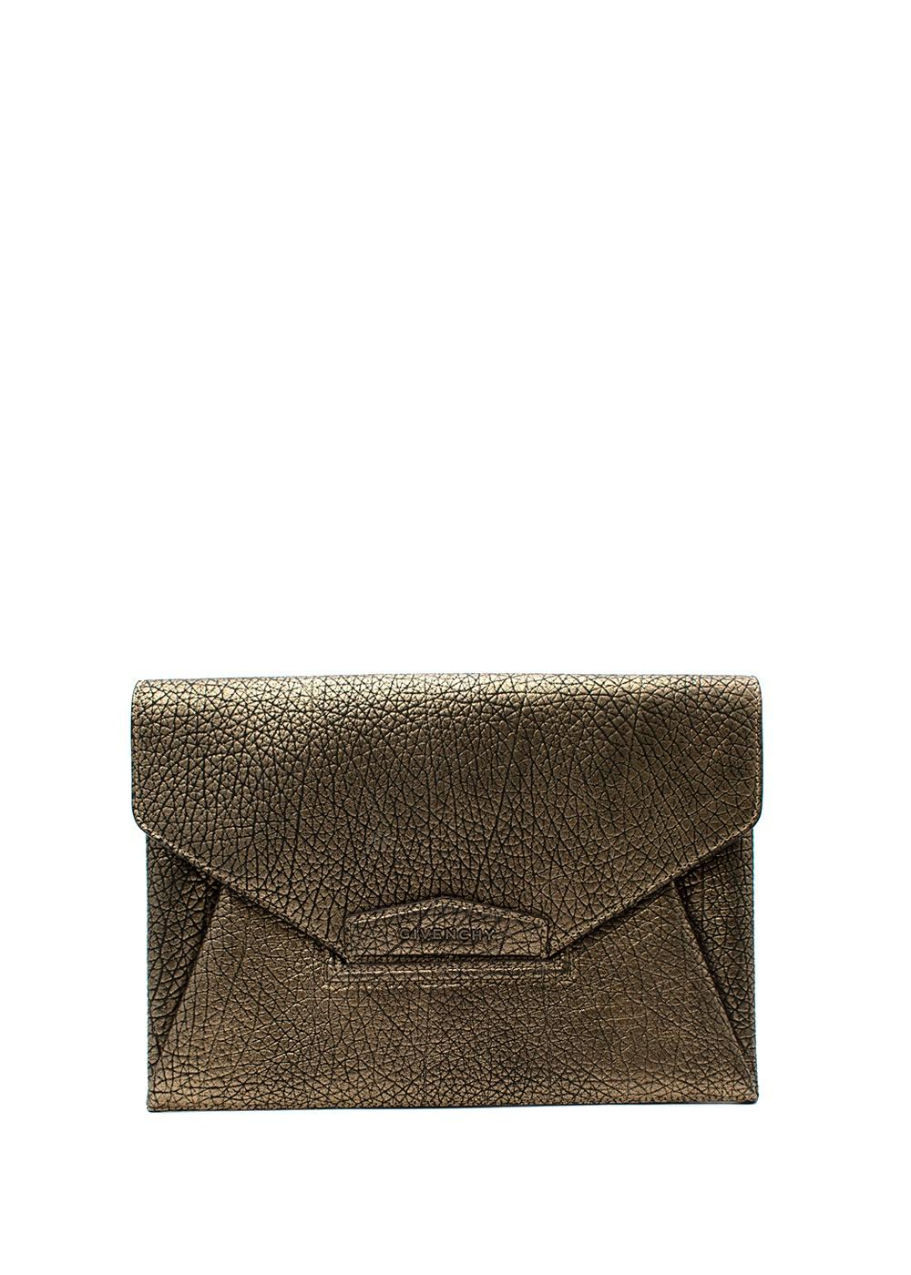 Gold Metallic Embossed Leather Clutch Bag