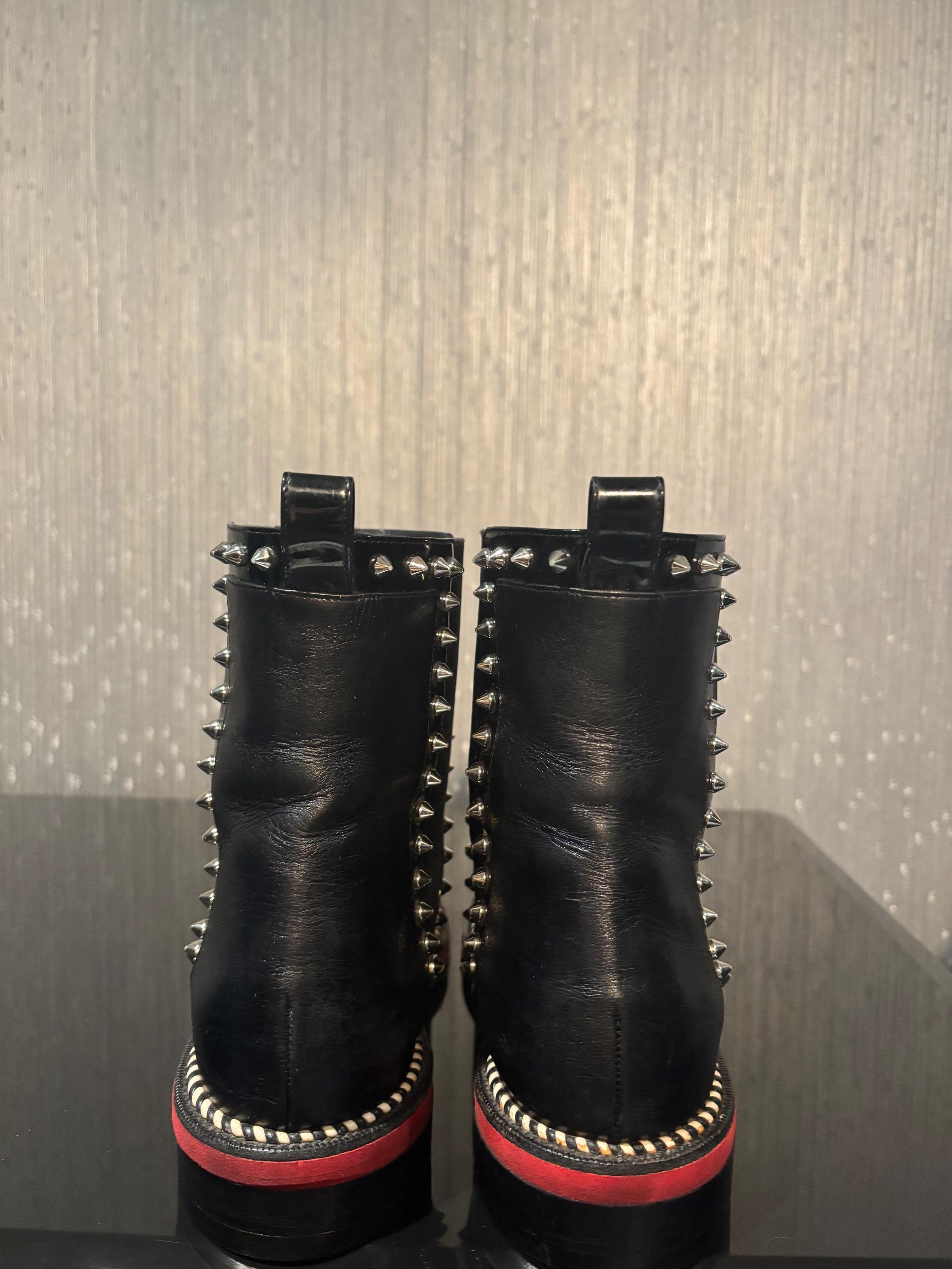 Louboutin Black Leather Stud Detail Chelsea Boots