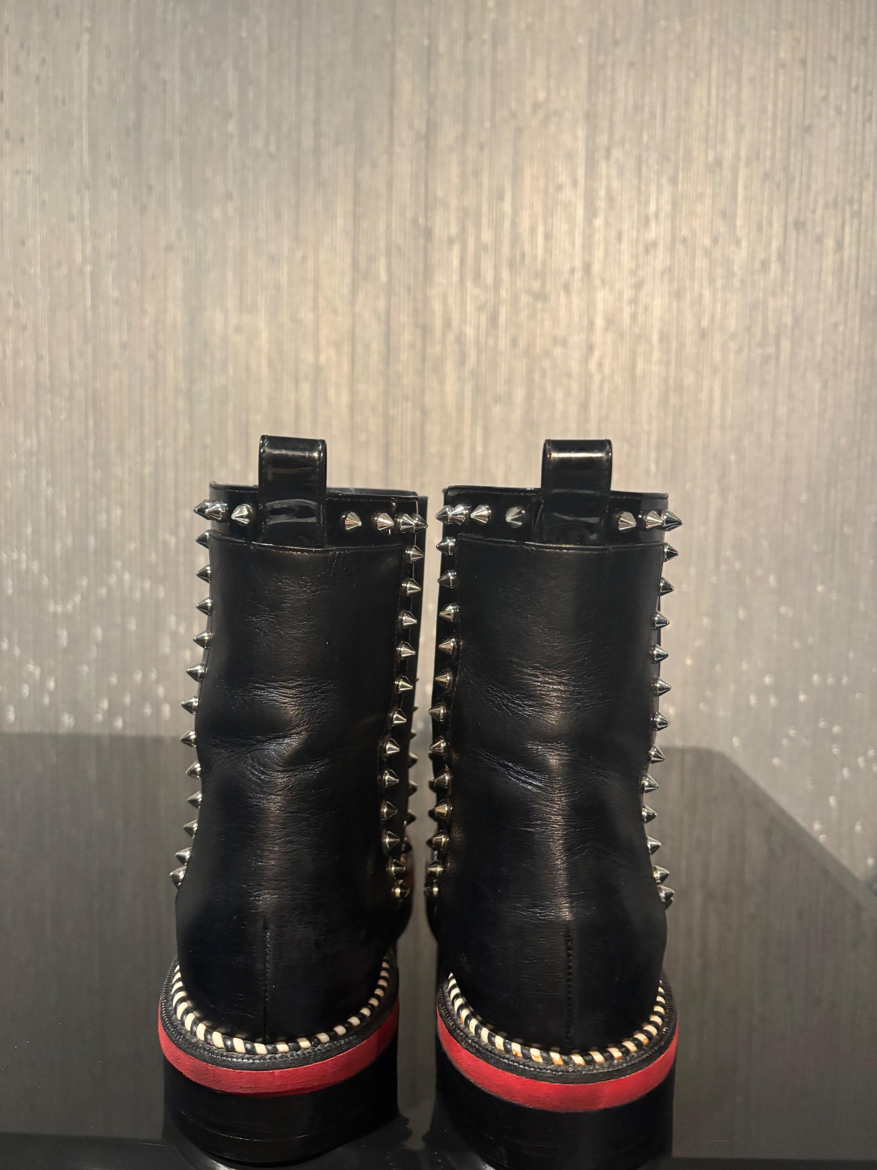 Louboutin Black Leather Stud Detail Chelsea Boots