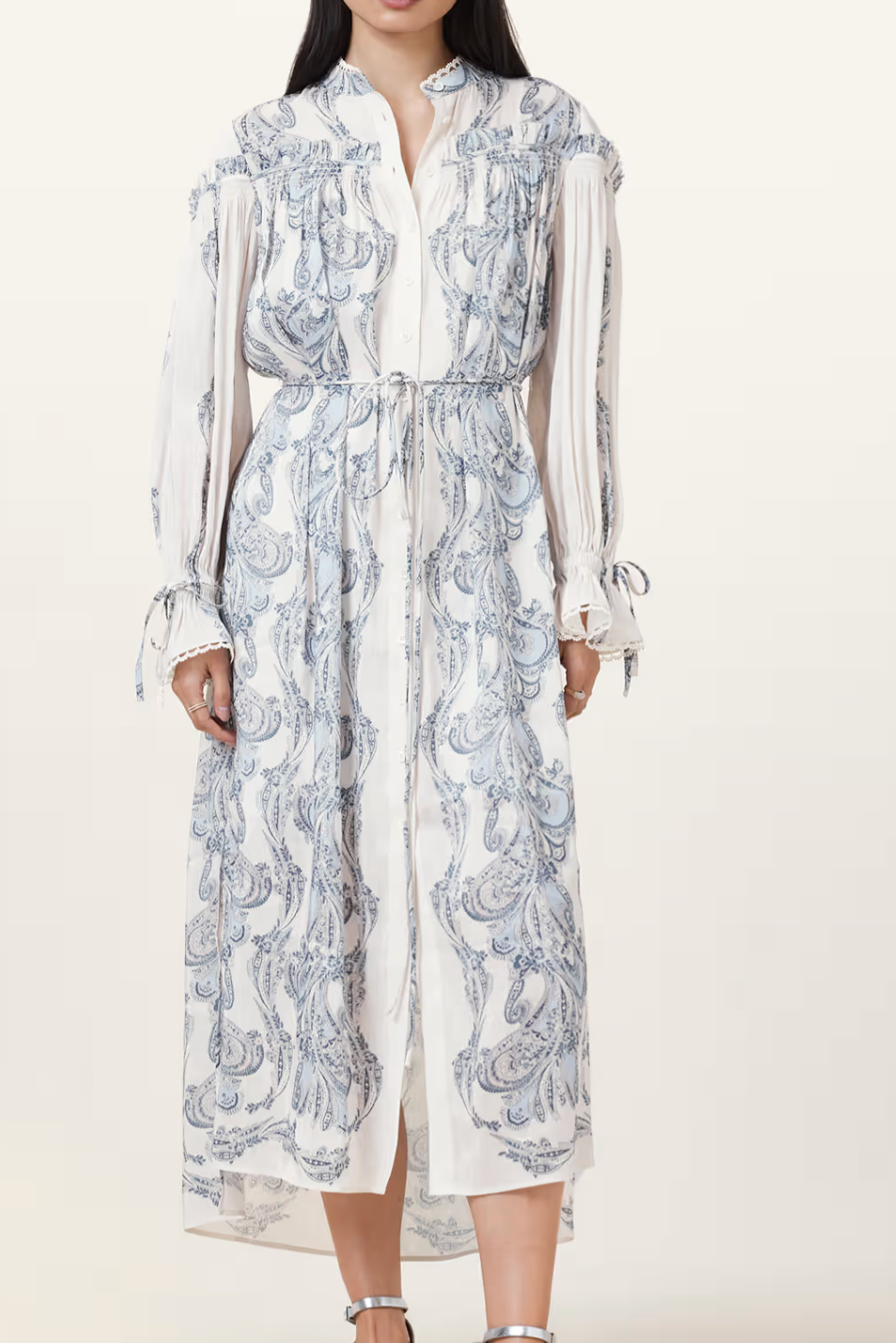 All Saints Delphine Floral Print Midi Shirt Dress