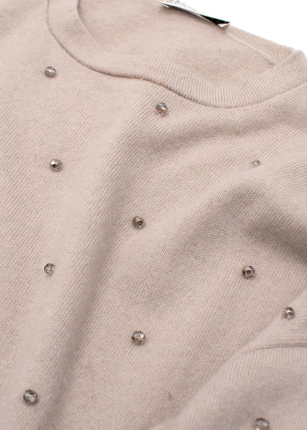 Brunello Cucinelli Beige Embellished Cashmere Knit