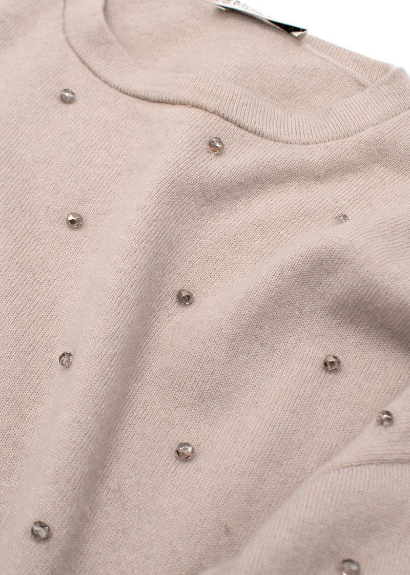 Brunello Cucinelli Beige Embellished Cashmere Knit