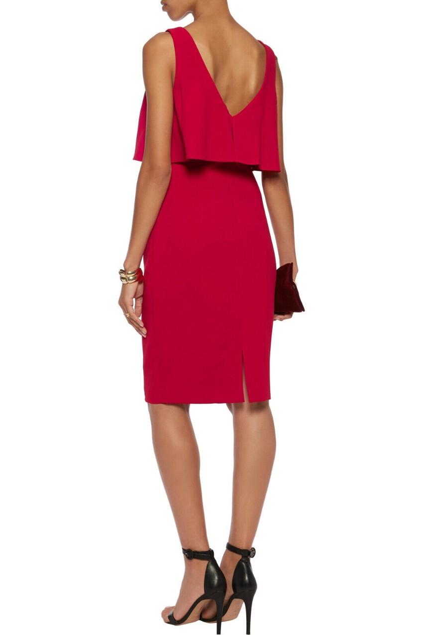 Red Fitted Dress with Ruffle Overlay