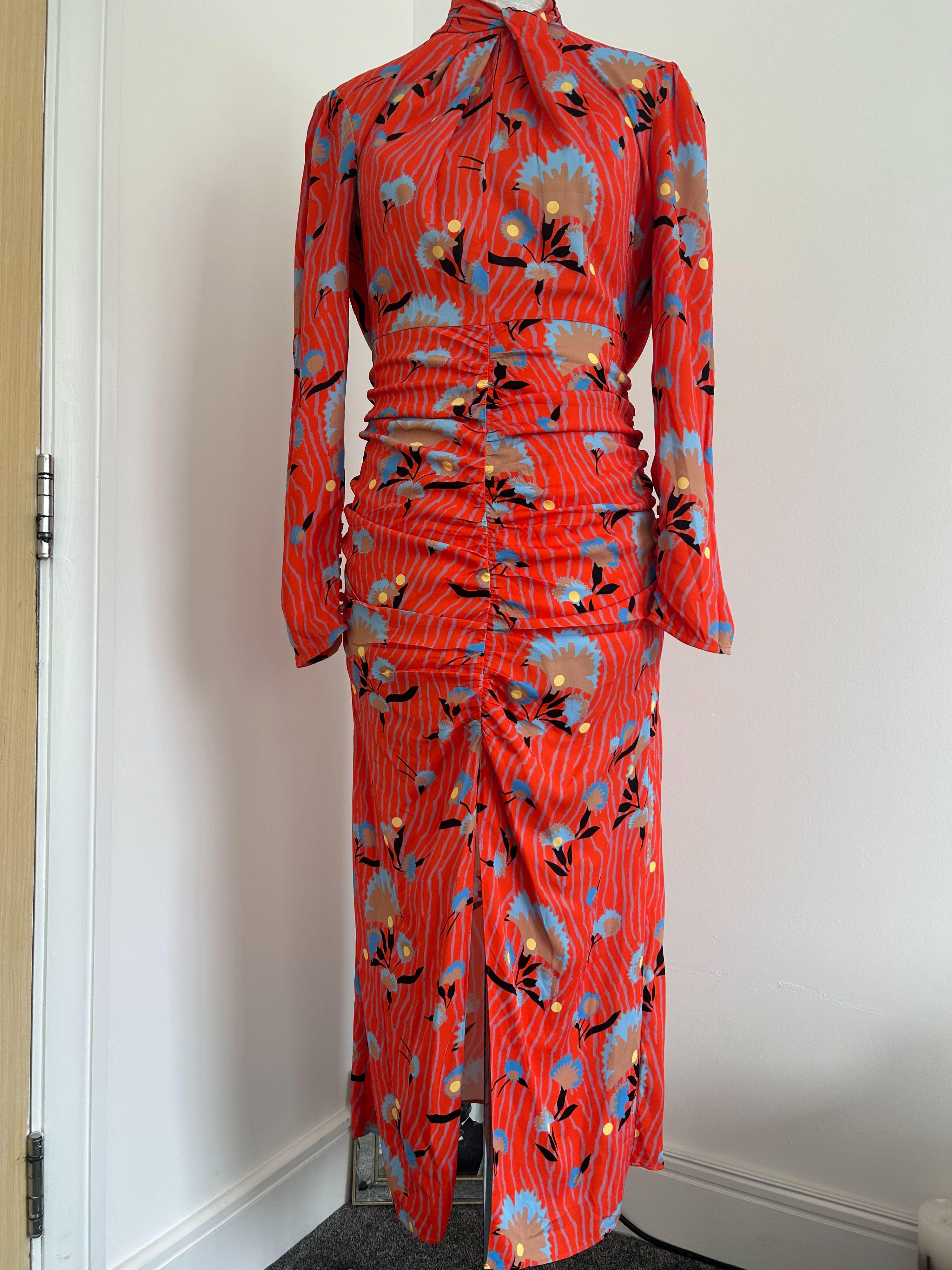 Orange Botanical Floral Printed Midi Dress