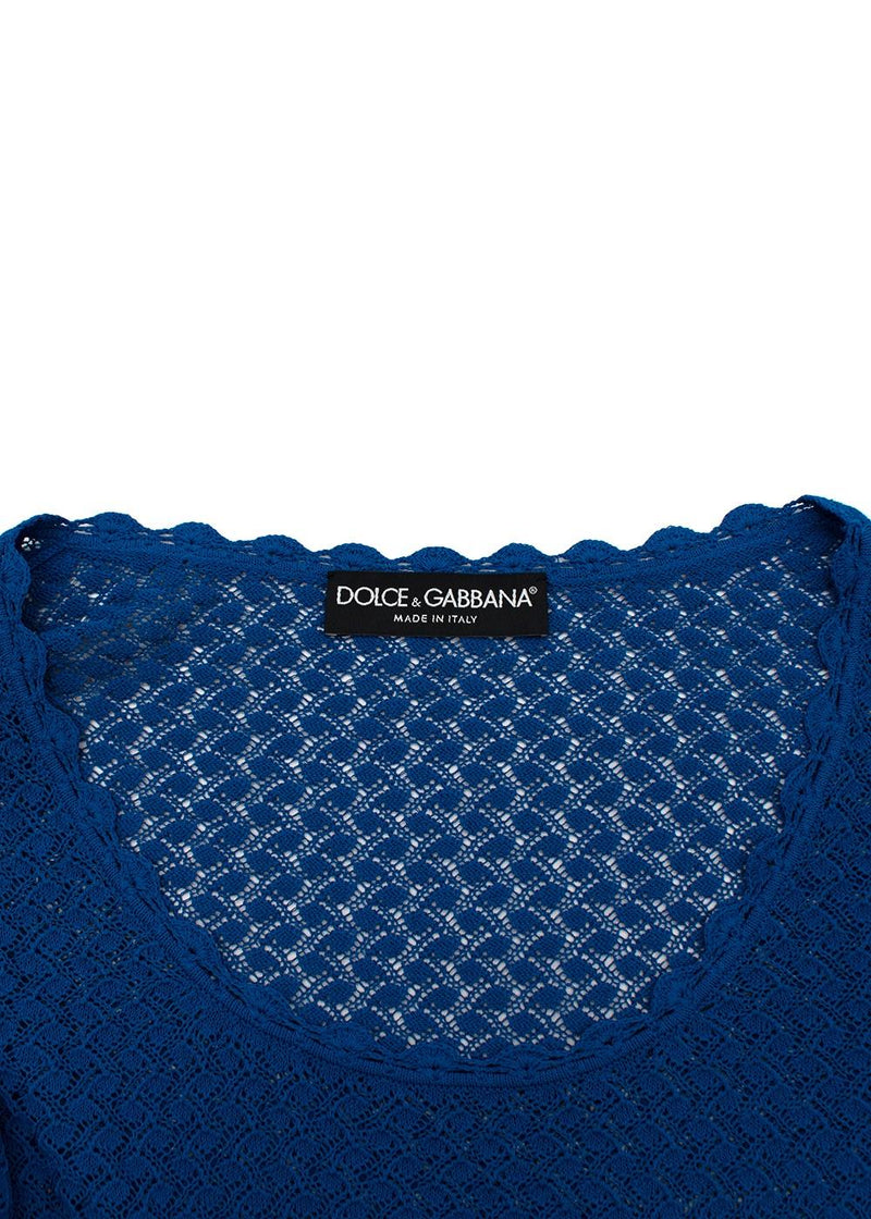 Blue Sheer Knitted Short Sleeved Top