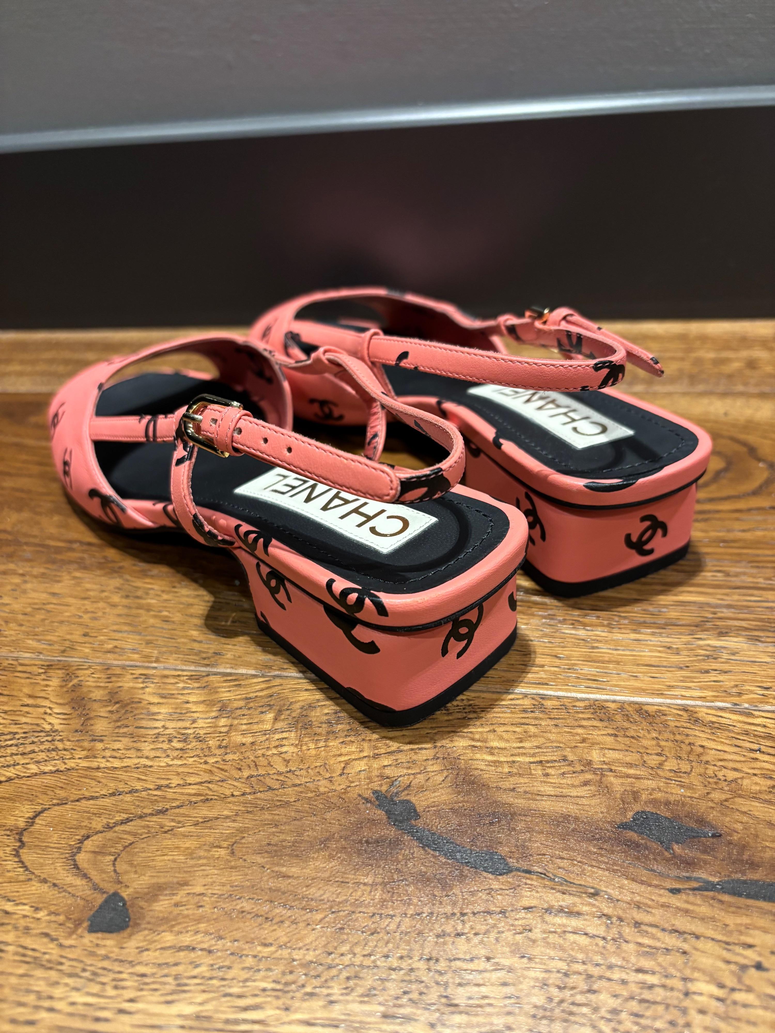 Chanel Pink CC Heeled Sandals