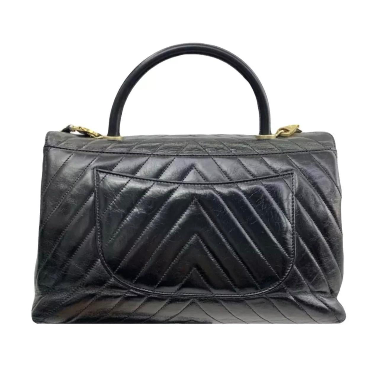 Chanel Black Chevron Large Coco Top Handle