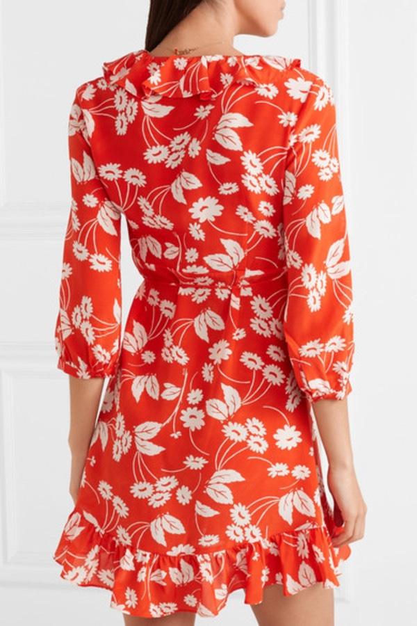 Rixo Red & White Floral Mini Wrap Dress