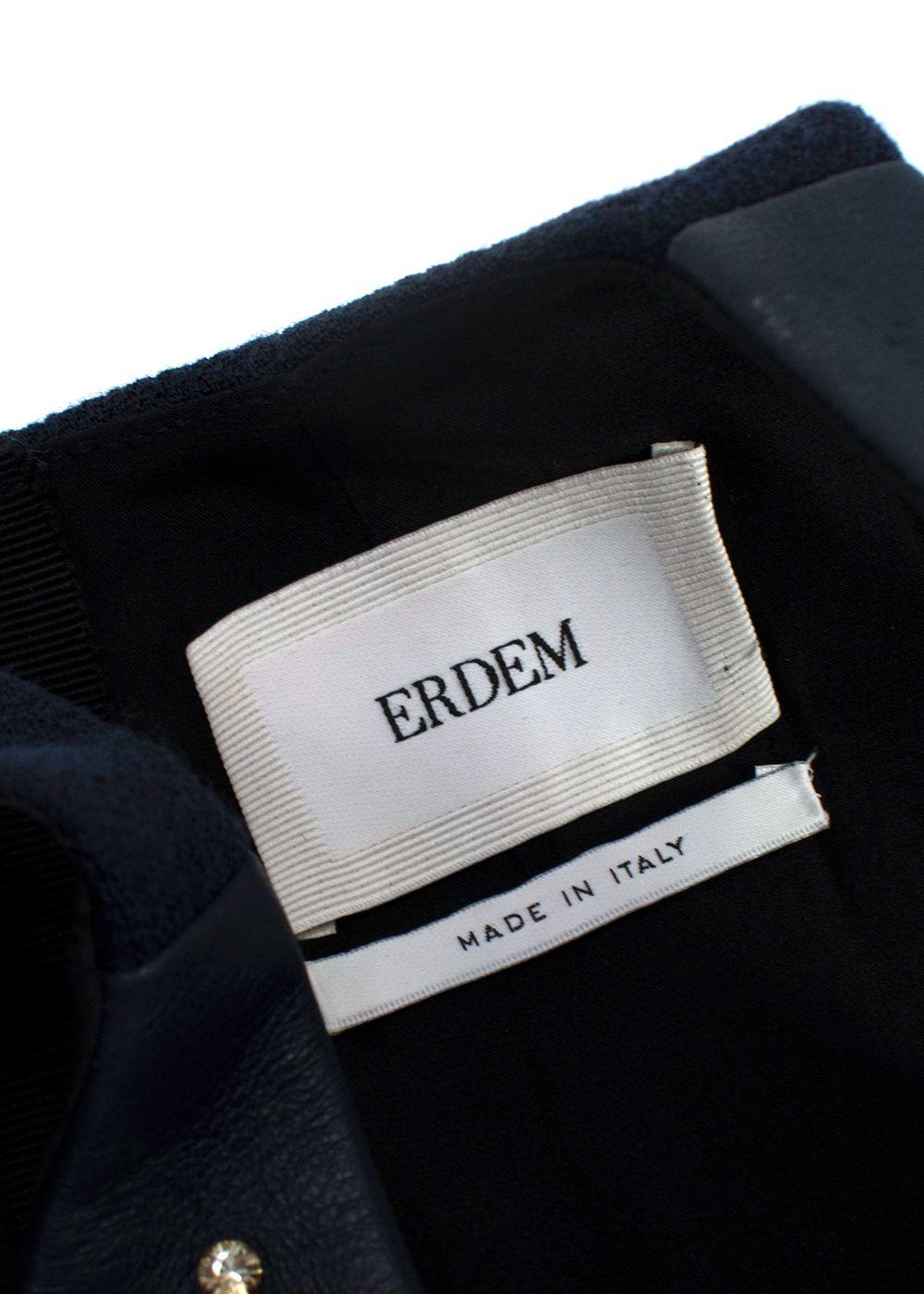 Erdem Navy Leather Floral Crystal Embellished Mini Dress