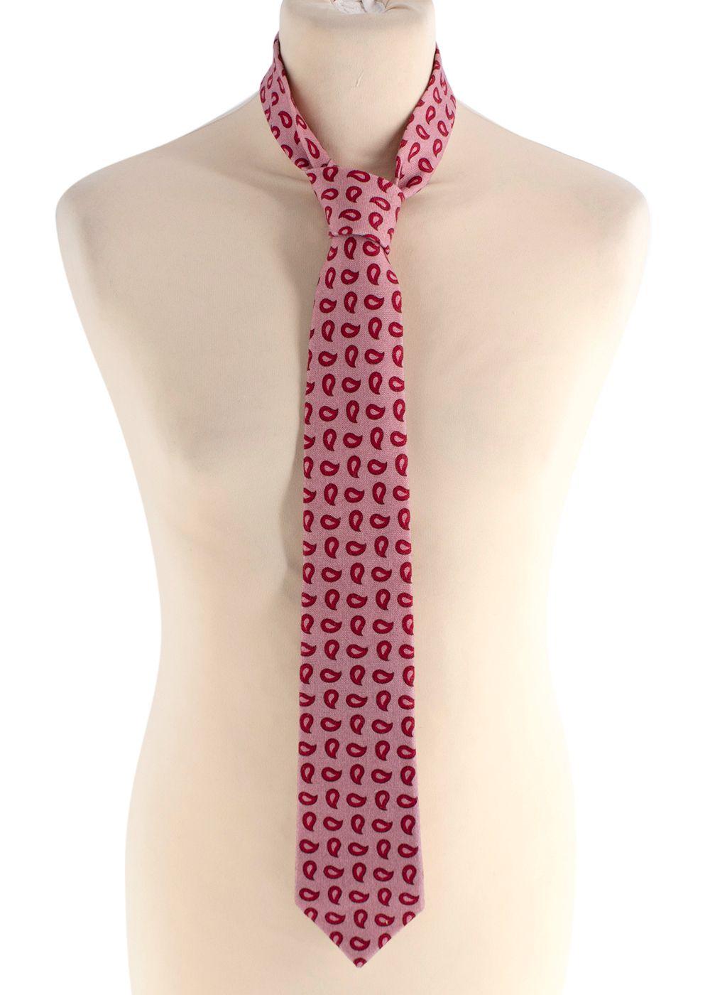 Isaia Pink Wool Tie with Red Paisley Pattern