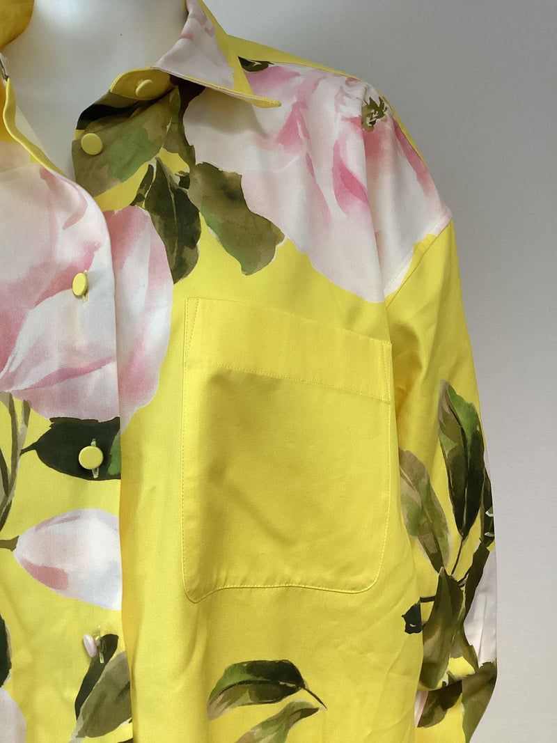Valentino Yellow Floral Print Mini Shirt Dress