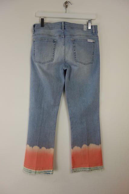 Mid-Wash Coral Bleach Denim Cropped Jeans