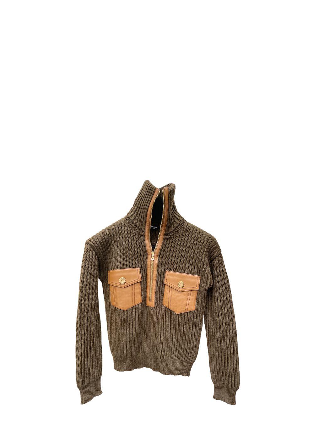 Khaki Ribbed Funnel Neck Sweater