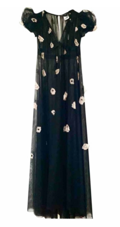 Chanel Black Tulle Camelia Embellished Gown