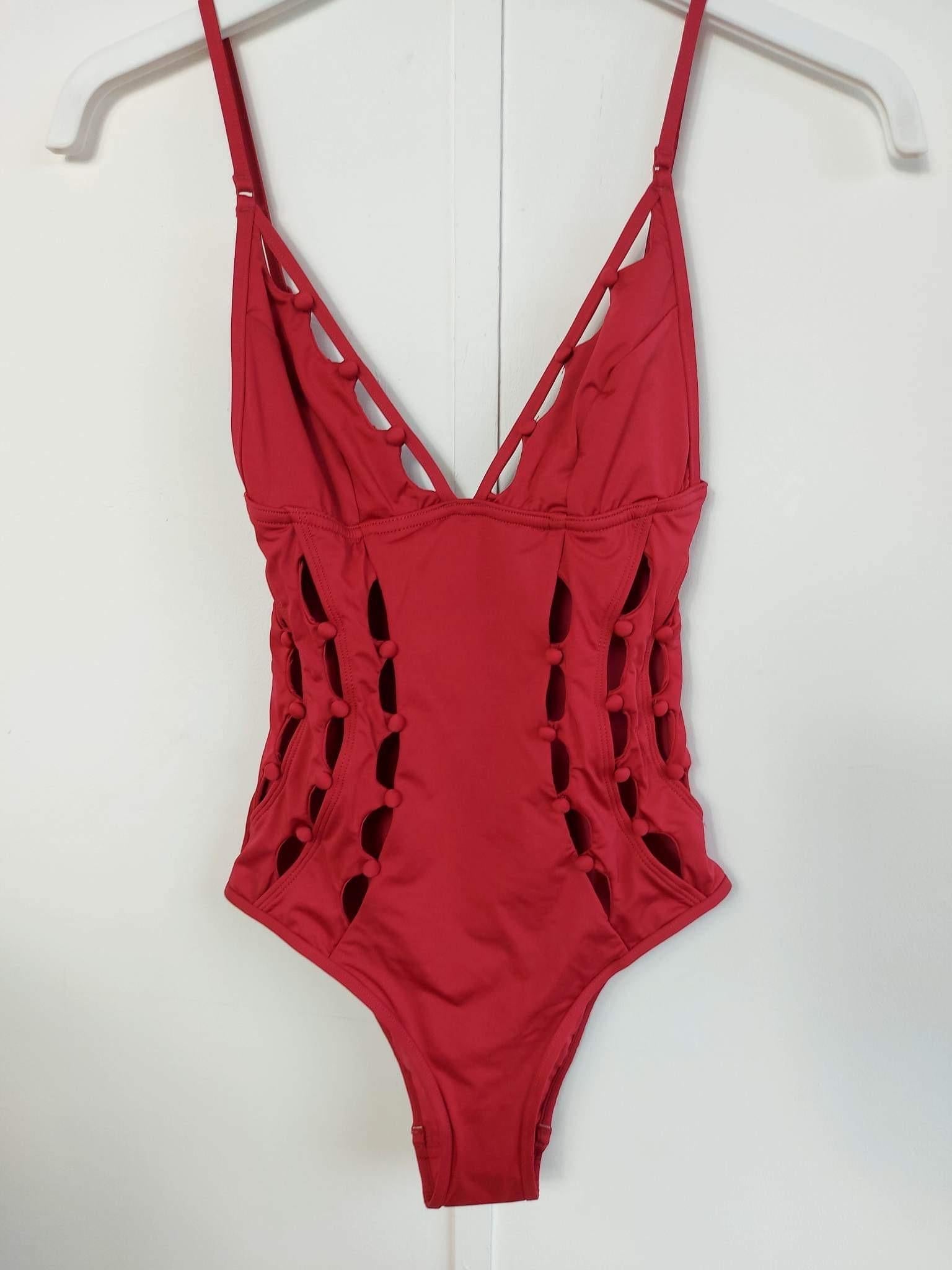 Goldie Crescent button-embellished cutout swimsuit