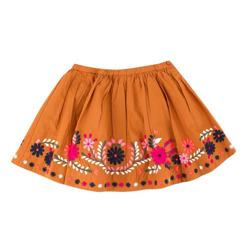 Bonpoint Girls 4Y Caramel Floral Embroidered Skirt