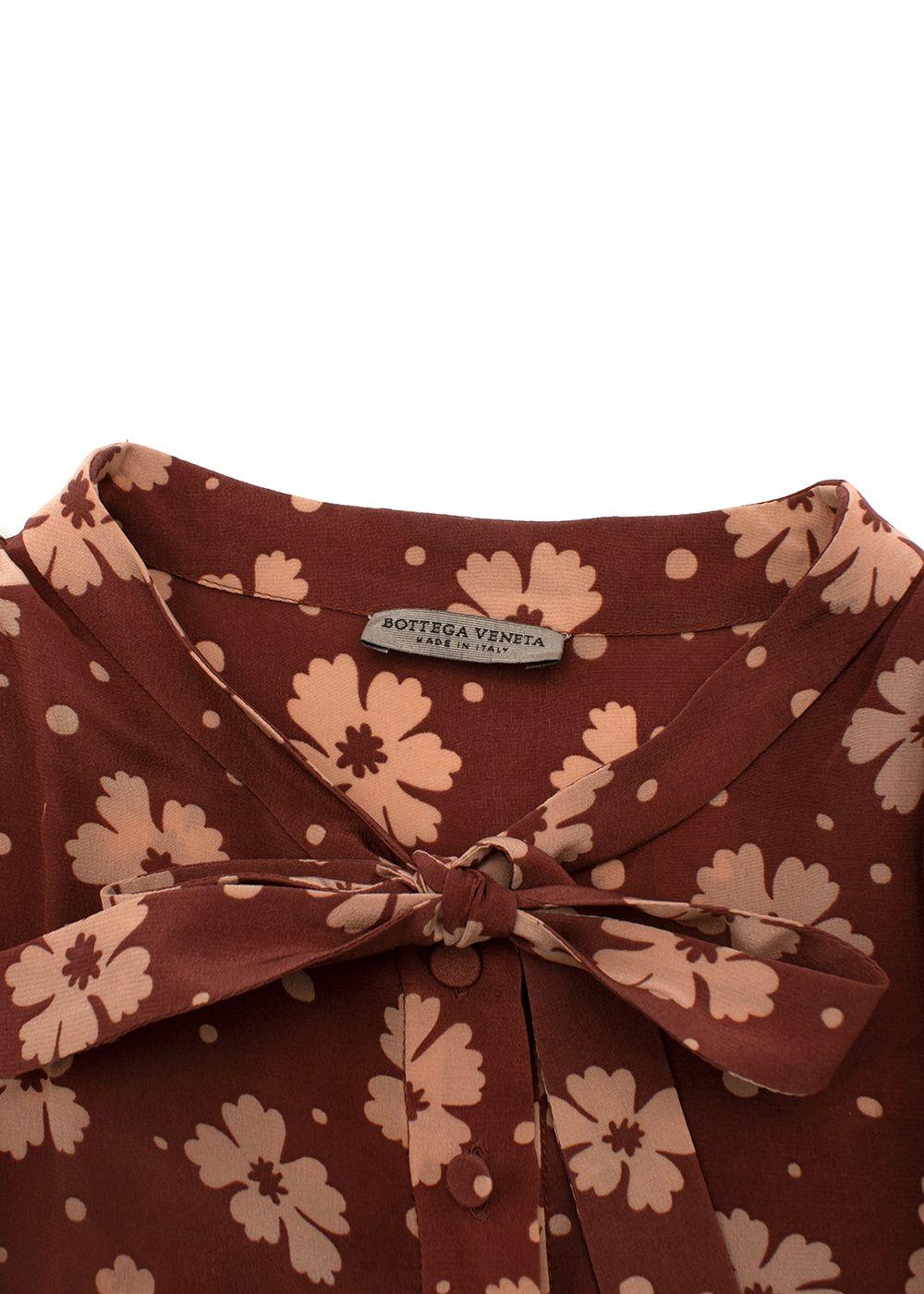 Terracotta Silk Crepe de Chine Floral Tea Dress