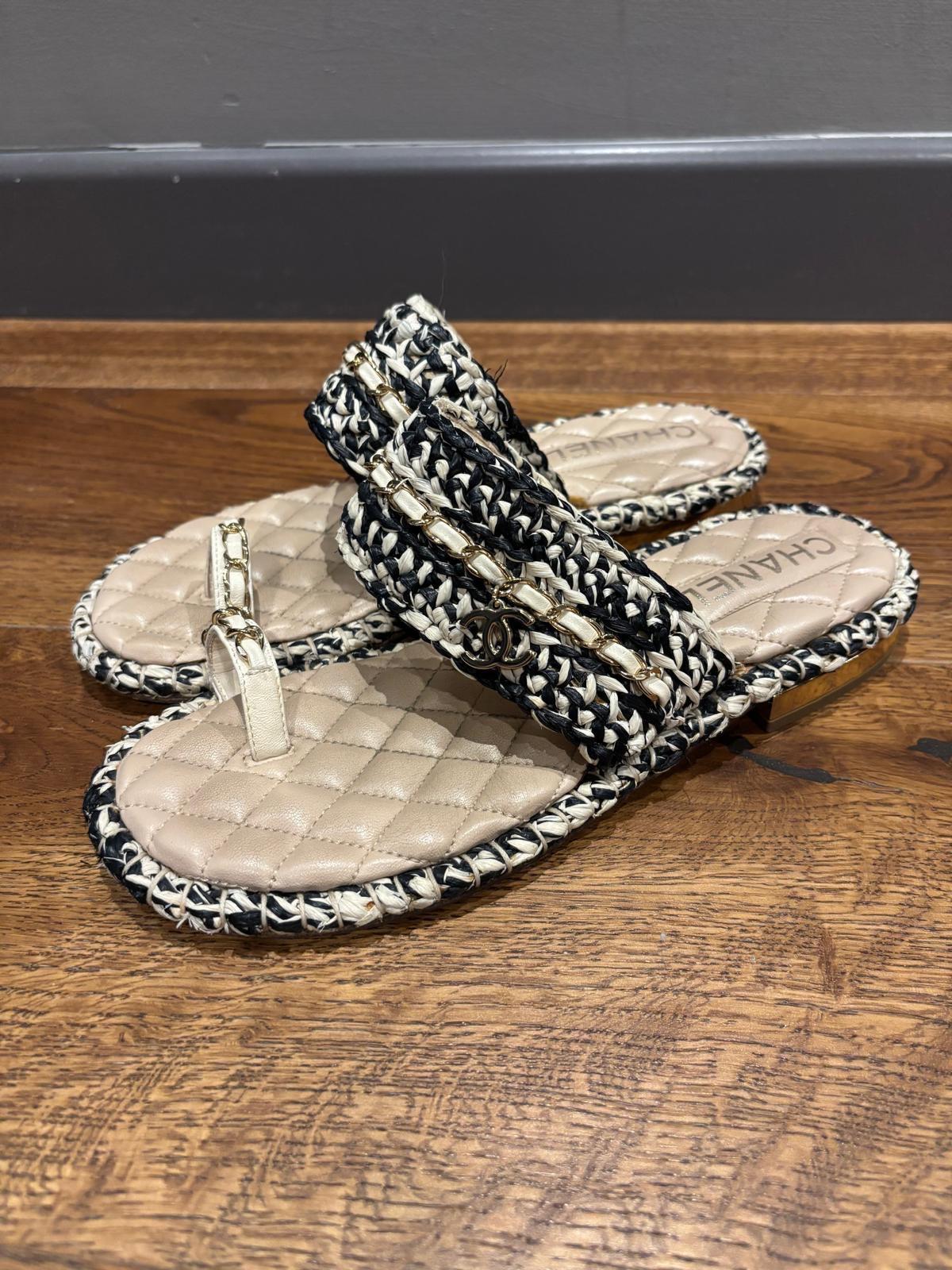 Chanel Tweed Thong Sandals
