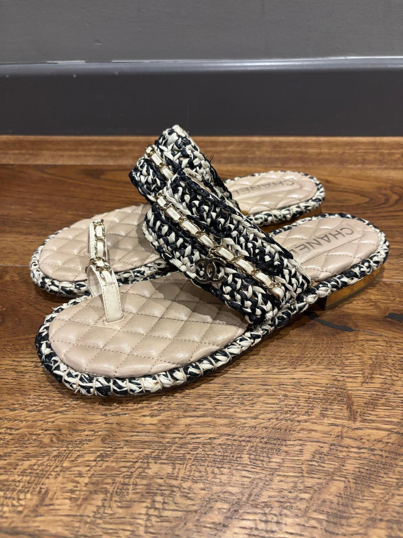 Chanel Tweed Thong Sandals