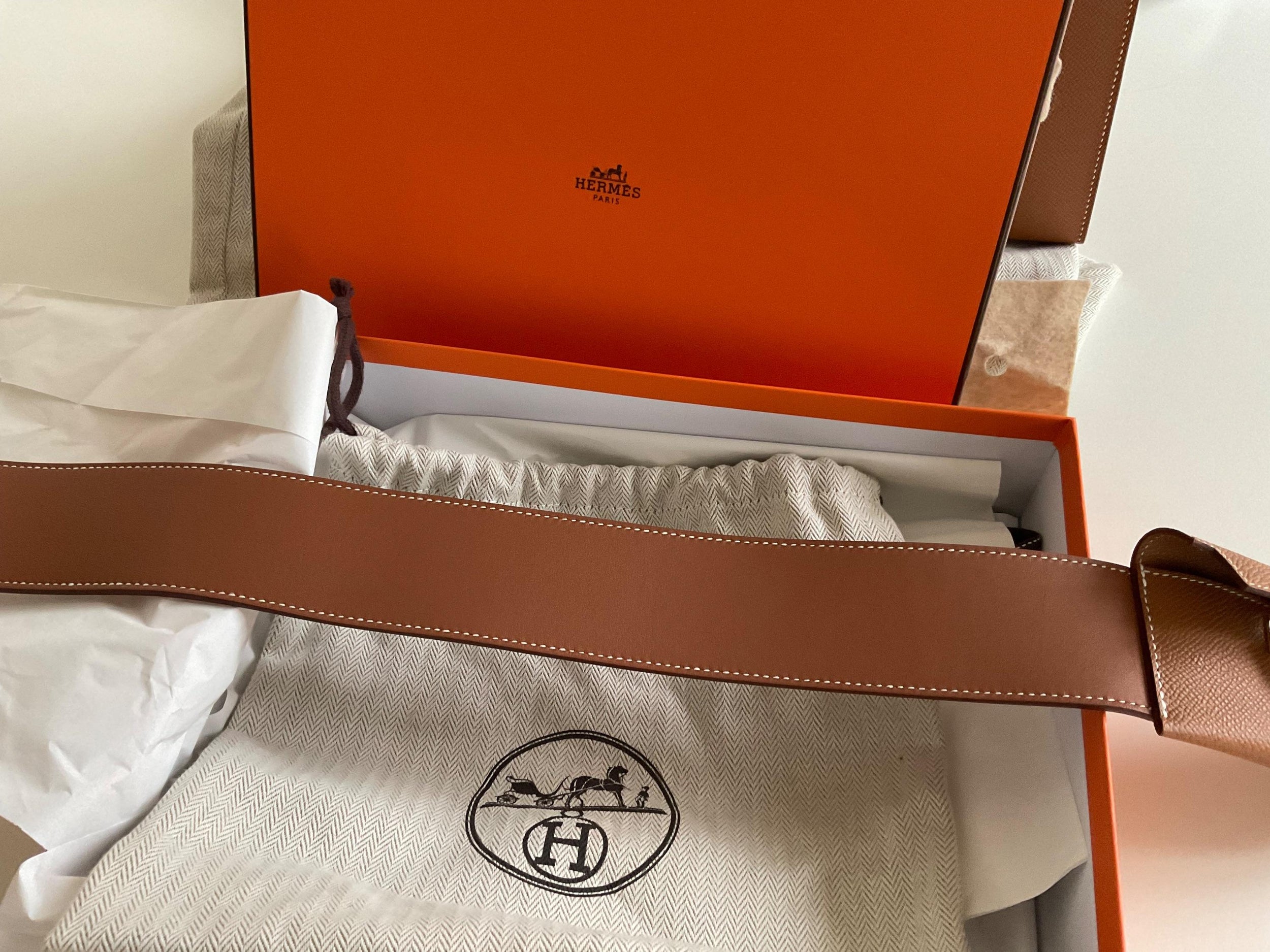 Hermes Gold Kelly Pocket Strap with Gold Hardware