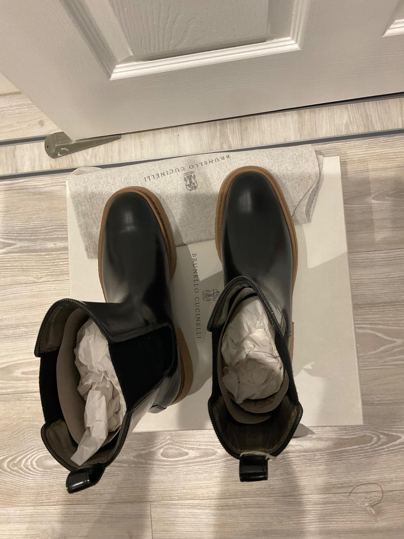 Brunello Cucinelli Black Leather Ankle Boots