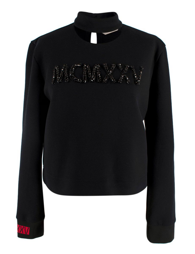Fendi black crystal embellished cut-out top