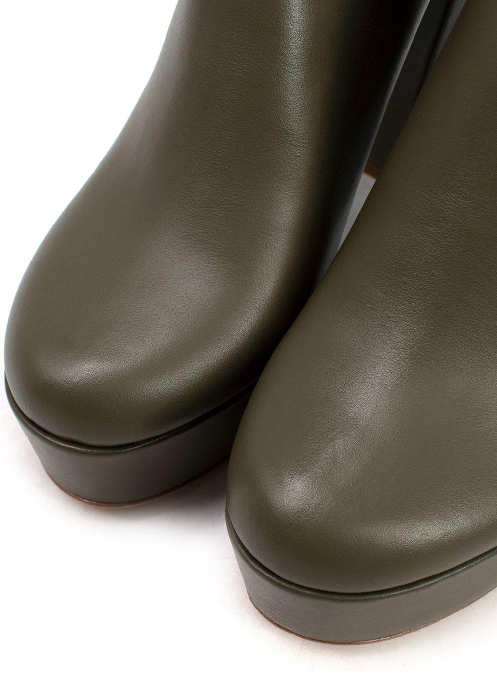 Ilio Smeraldo Olive Green Platform Leather Ankle Boots