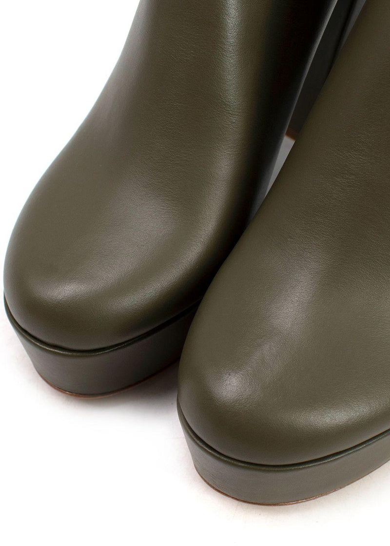 Ilio Smeraldo Olive Green Platform Leather Ankle Boots