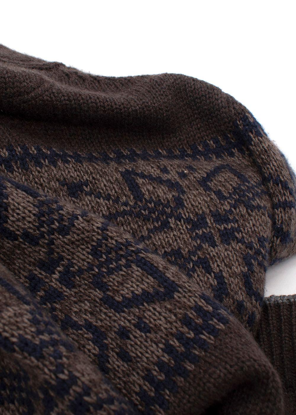 Brunello Cucinelli Brown Cashmere Intarsia Knit Cardigan