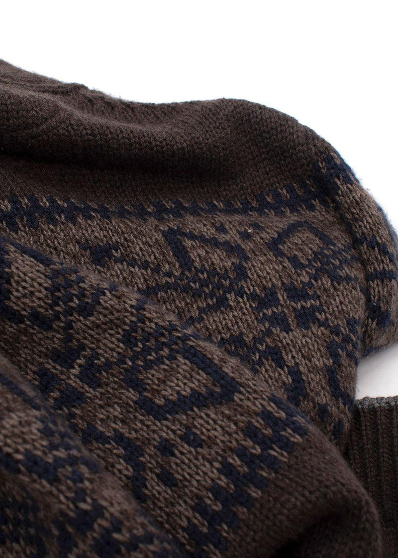 Brunello Cucinelli Brown Cashmere Intarsia Knit Cardigan