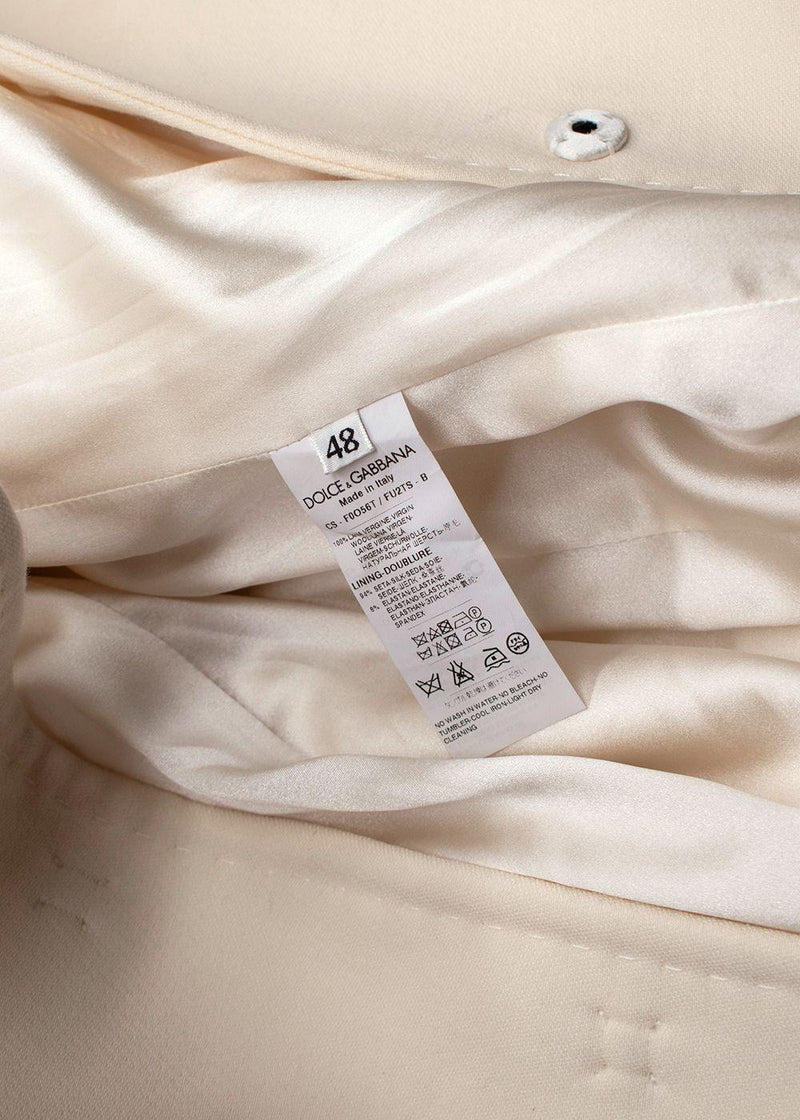 Dolce & Gabbana Cream Double Breasted Longline  Wool Coat