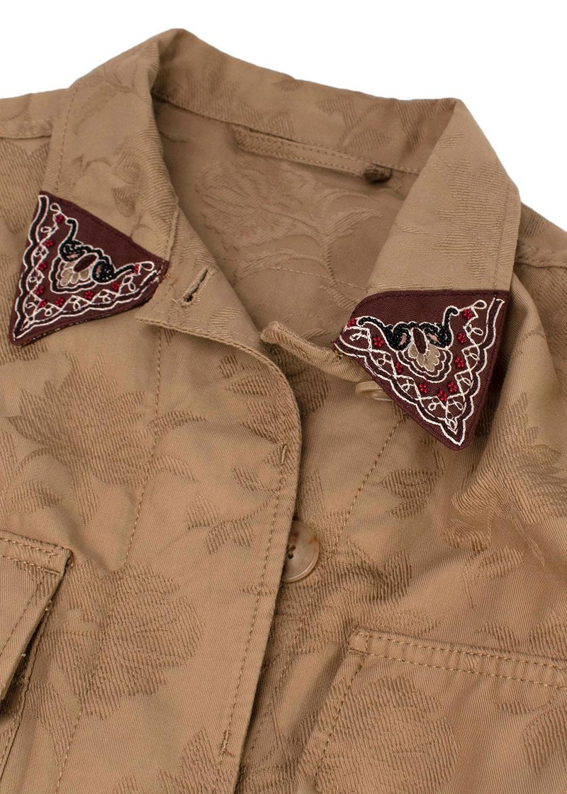 Tan Floral Embroidered Jacquard Jacket