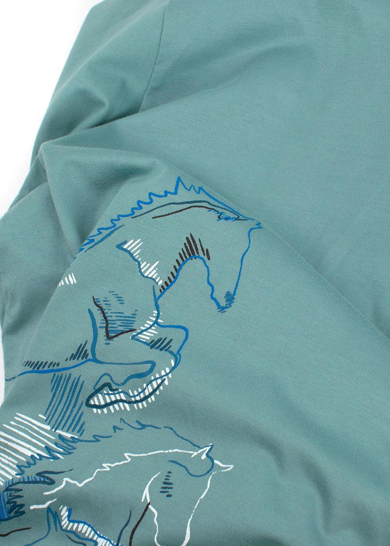 Hermes Teal Horse Print T-Shirt