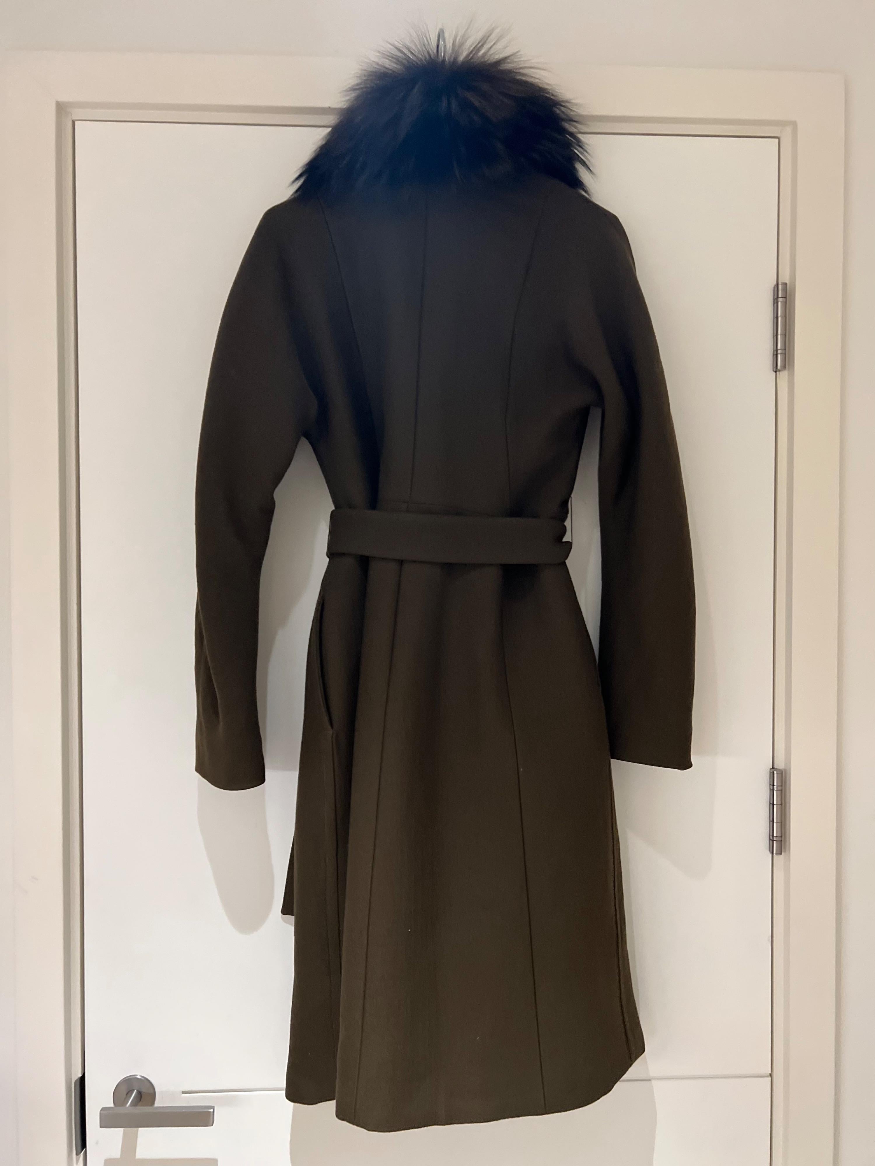Atelier khaki wool & fur wrap coat