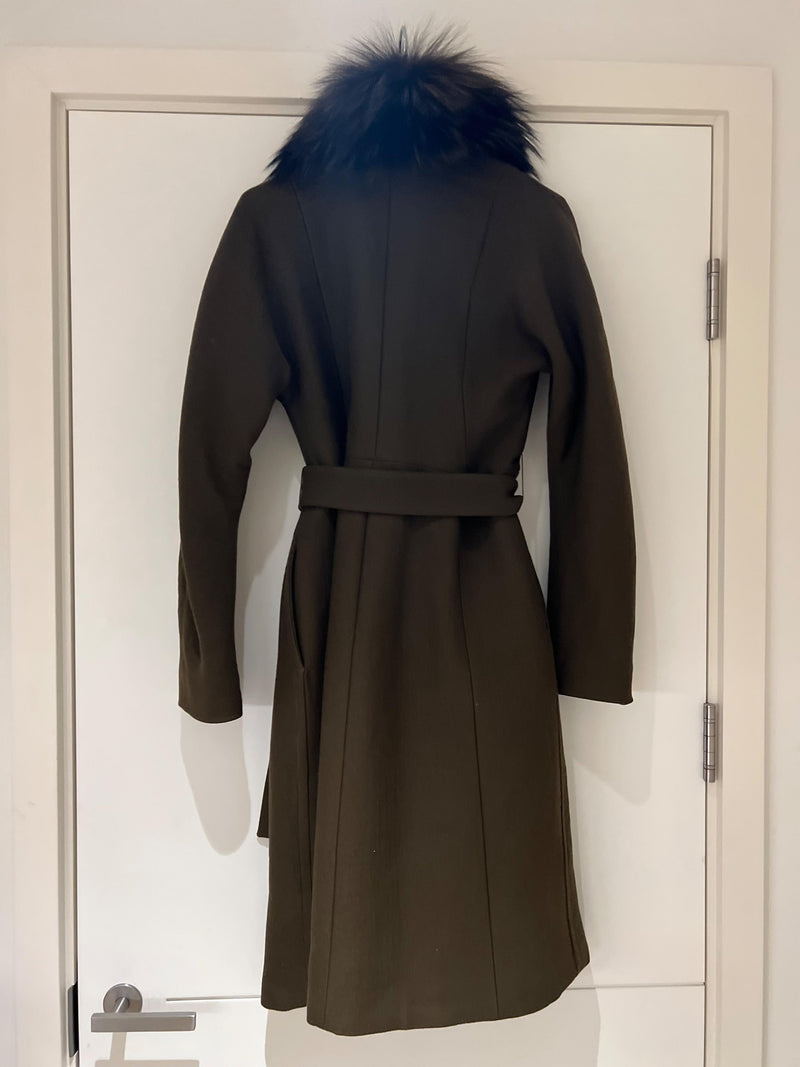 Atelier khaki wool & fur wrap coat