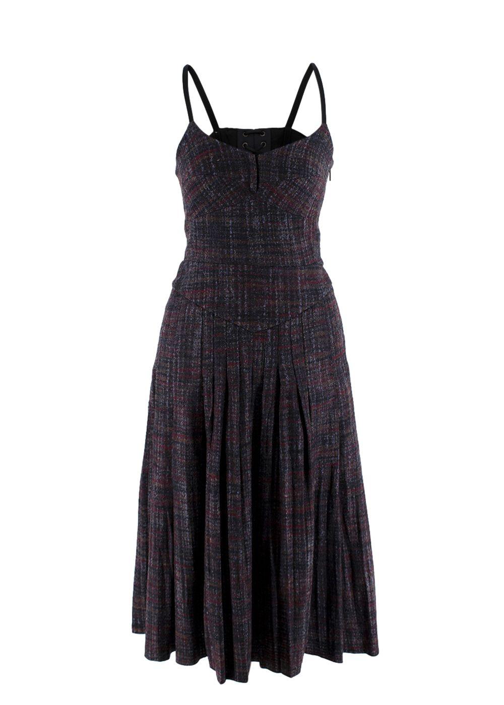 Wool Plaid Laced Back Dress