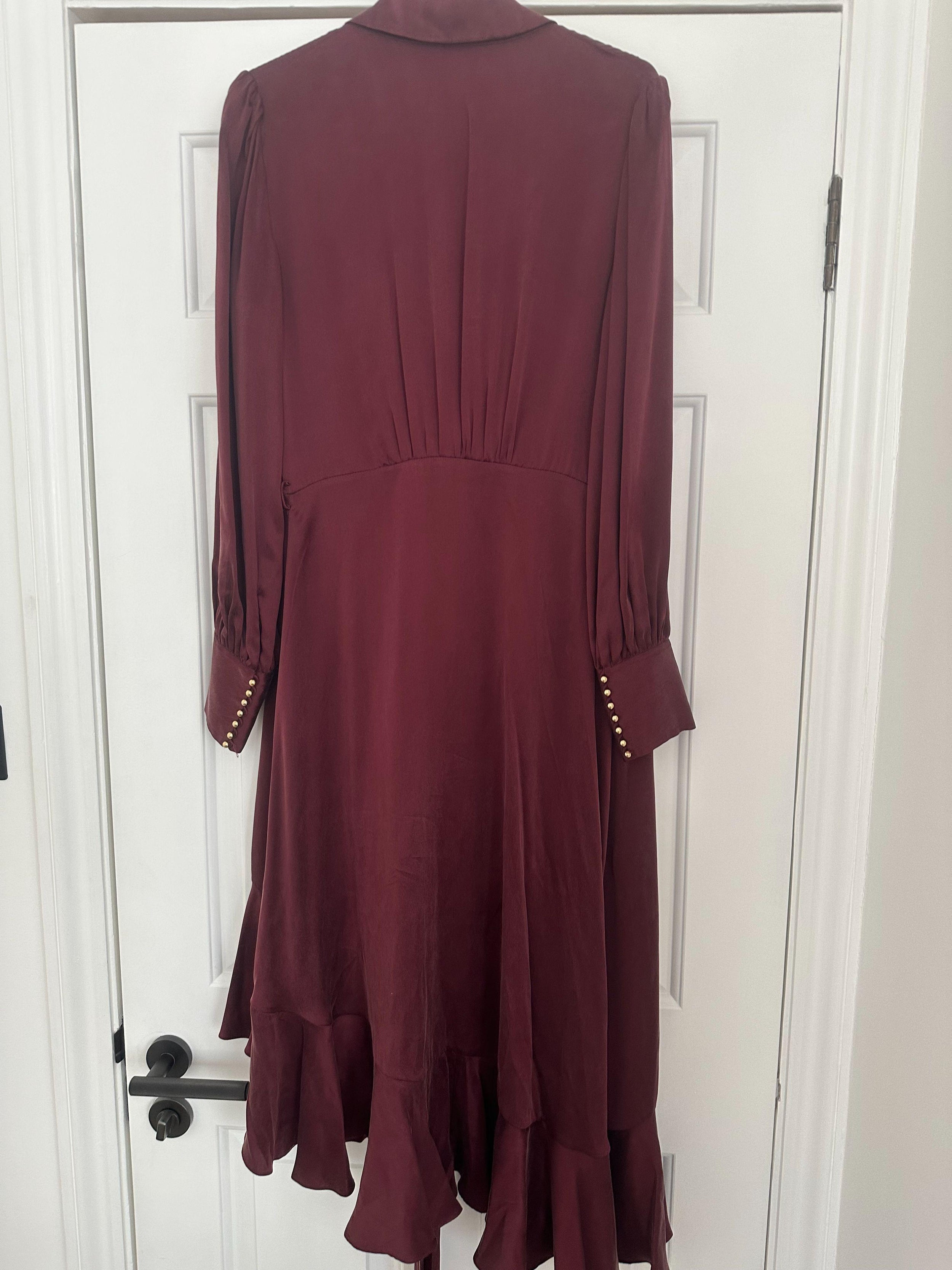 Burgundy Silk Satin Wrap Midi Dress