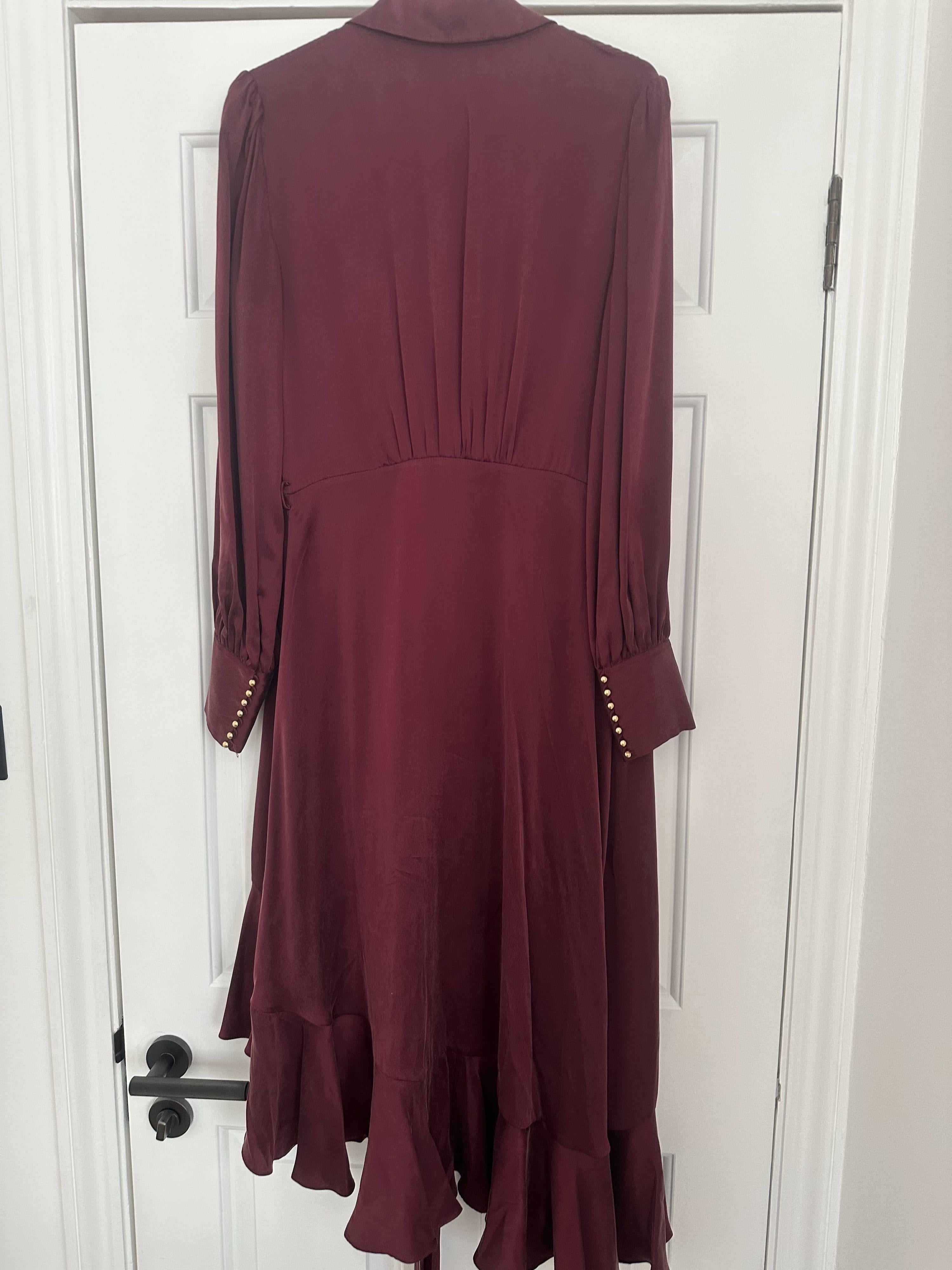 Burgundy Silk Satin Wrap Midi Dress