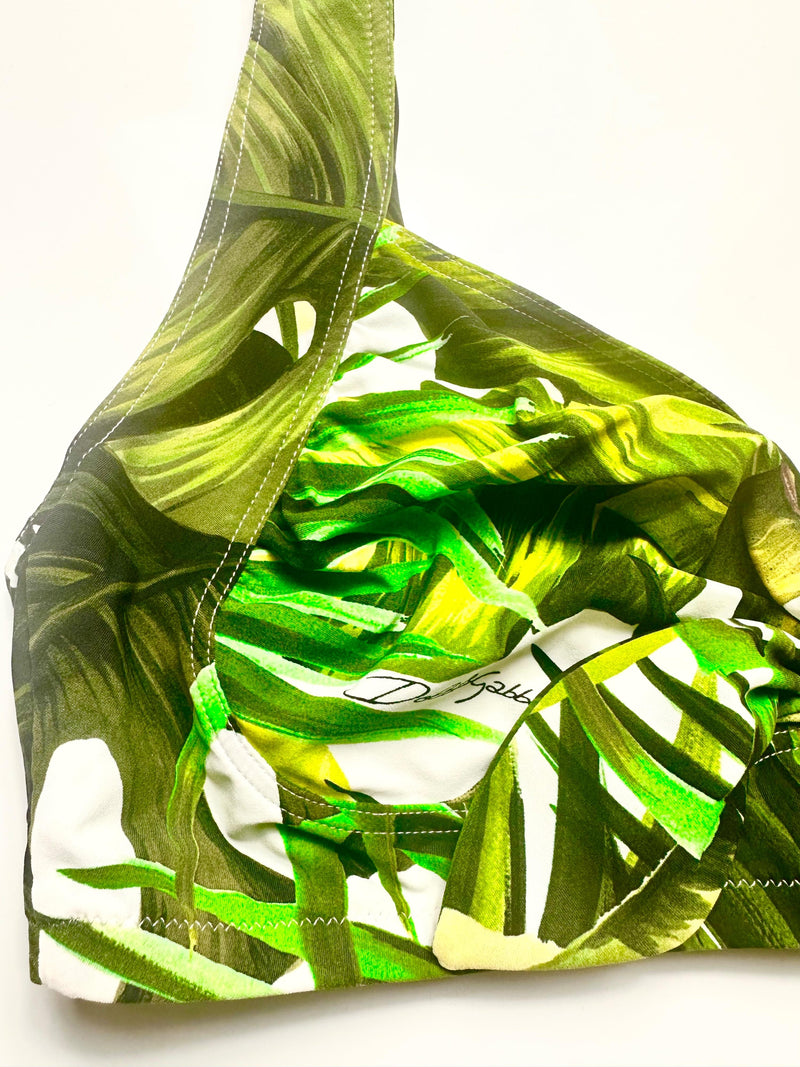 Green Palm-Leaf Print Bikini Set