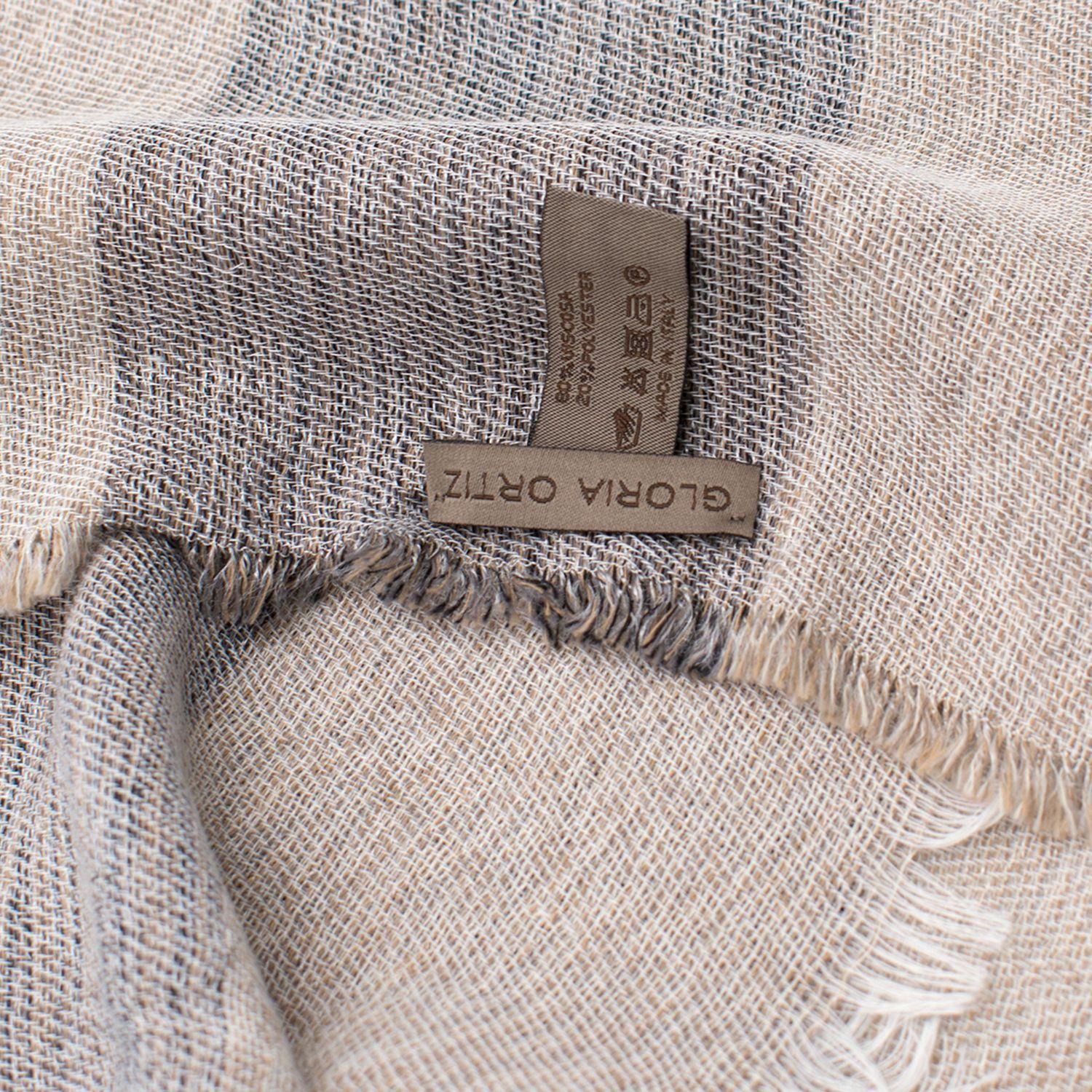 Gloria Oritz Grey, Blue and Beige Striped Scarf